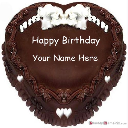 Happy Birthday Chocolate Heart Cake With Name Wishes Picture