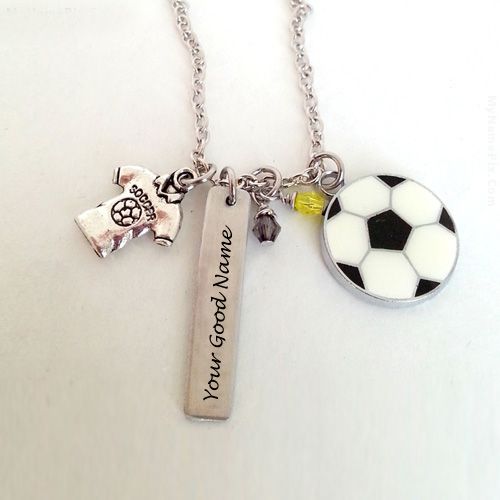Silver football necklace with name picture download profile