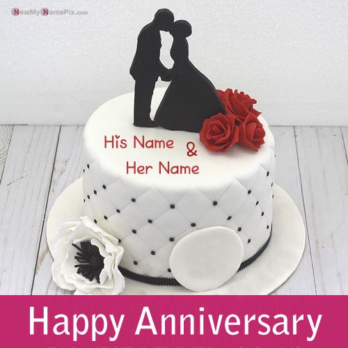 Collage Photo On Anniversary Cake With Romantic Heart Border