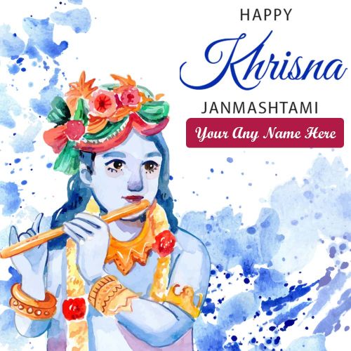 Shri Krishna Janmashtami Wishes Photo Edit Name Card 2023